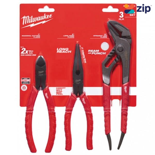 Milwaukee 48226333 - 3Pce Diagonal Cutting, Long Nose and Straight-Jaw Pliers Set