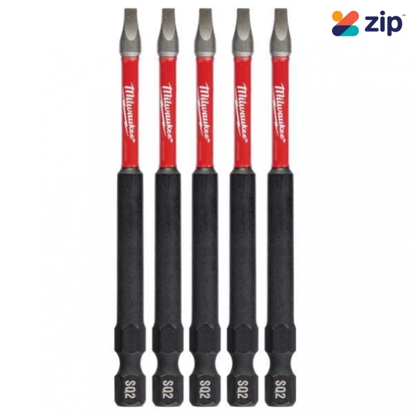 Milwaukee 48324574 - 5 Pack SQ2 x 89mm (3.5") Square Recess SHOCKWAVE Power Bits