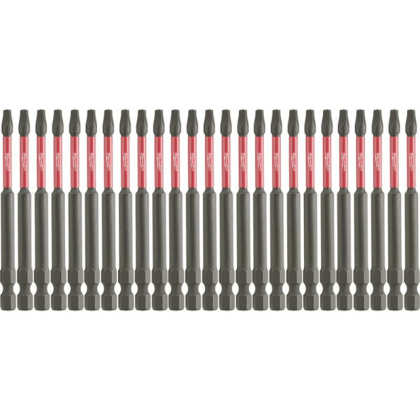 Milwaukee 48324795A - 25 Pack SQ2 x 89mm (3.5") Square Recess SHOCKWAVE Power Bits Milwaukee Accessories