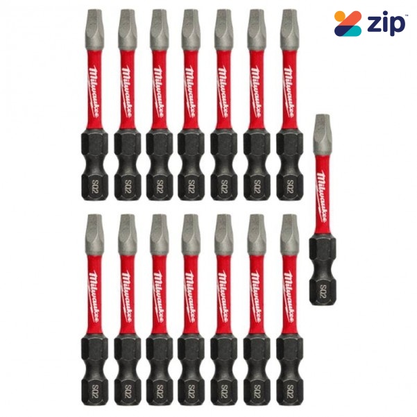 Milwaukee 48325010 - 15-Pack 50mm (2") SHOCKWAVE Square #2 Power Bit Driver & Drill Bits