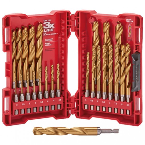 Milwaukee 48894861 - 2-13mm 25 Piece SHOCKWAVE Red Helix Metric Titanium Drill Bit Set