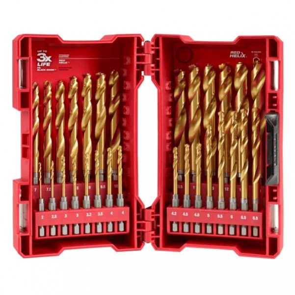 Milwaukee 48894862 - 2-13mm 29 Piece SHOCKWAVE Red Helix Metric Titanium Drill Bit Set