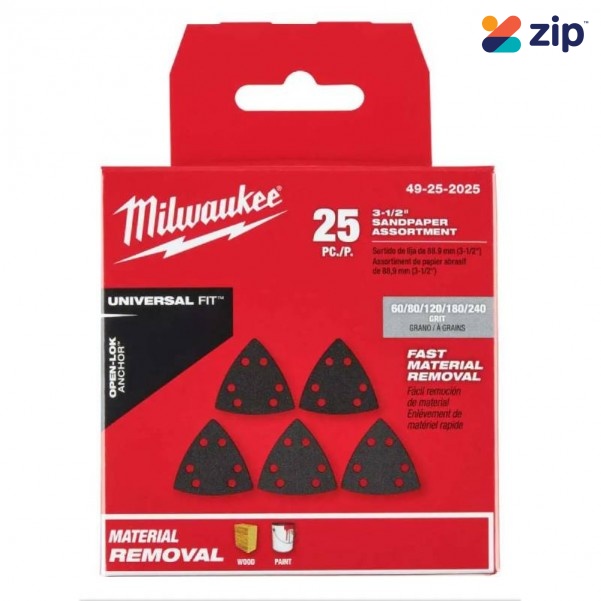 Milwaukee 49252025 - 25pce Open-Lok Triangle Sand Paper Variety Milwaukee Accessories