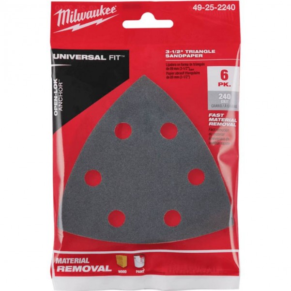 Milwaukee 49252240 - 6pce OPEN-LOK 240 Grit Multi Tool Triangle Sand Paper Milwaukee Accessories