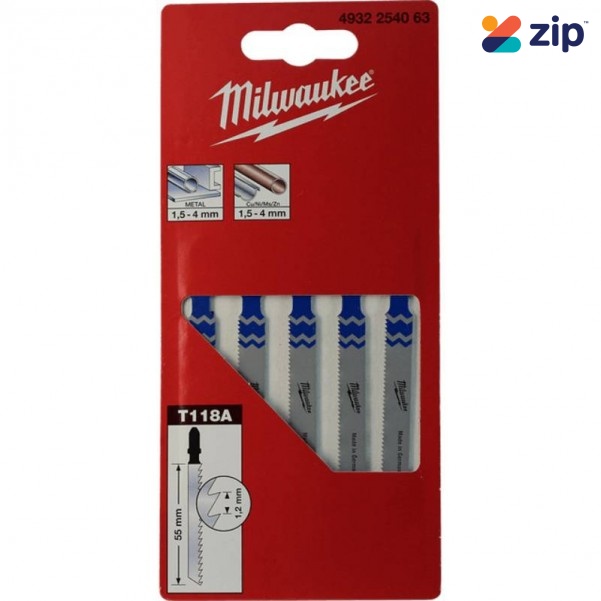 Milwaukee 4932254063 - 5 Pack T118A Metal Traditional Cut Jigsaw Blades