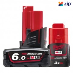 Milwaukee M12B632 - 12V 6.0Ah/3.0Ah Red Lithium-Ion Battery Twin Pack