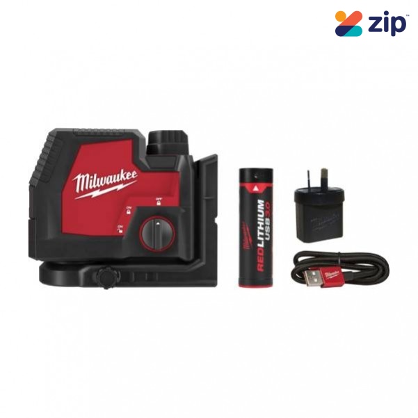 Milwaukee L4CPL-301C - Cross + 2 Plumb Rechargeable USB REDLITHIUM Laser Kit