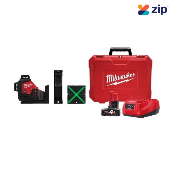 Milwaukee M123PLA401C - 12V 4.0Ah Li-ion Cordless 38m 3 Plane Laser Combo Kit