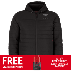Milwaukee M12AHJBLK0 - 12V Li-ion Cordless M12 AXIS Black Heated Jacket Skin - S-M-L-XL-XXL