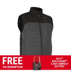Milwaukee M12AHVGRY0 - 12V Li-ion Cordless M12 AXIS Grey Heated Vest Skin - S-M-L-XL-XXL