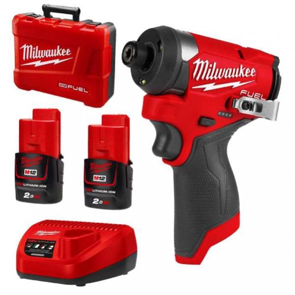 Milwaukee M12FID2202C - 12v 2 x 2.0Ah Cordless Brushless FUEL 1/4" Hex Impact Driver Kit Impact Drivers/Drills