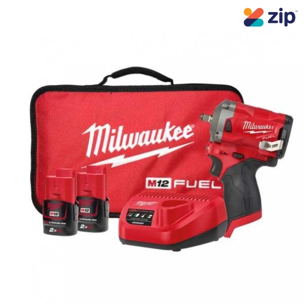 Milwaukee M12FIW38-202B - 12V 2.0Ah Li-ion Cordless Fuel Stubby 3/8" Impact Wrench Combo Kit