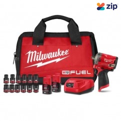  Milwaukee M12FIWF12202BS - 12V 2.0Ah 1/2" Li-ion Cordless Fuel Stubby Impact Wrench Combo Kit with Socket Set