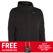 Milwaukee M12HH2BLK0 - 12V Li-ion Cordless Black Heated Hoodie Skin - S-M-L-XL-XXL