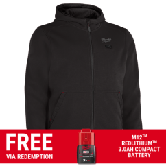 Milwaukee M12HH2BLK0 - 12V Li-ion Cordless Black Heated Hoodie Skin - S-M-L-XL-XXL