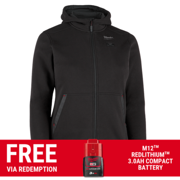 Milwaukee M12HHW2BLK0 - 12V Cordless M12 Black Heated Women's Hoodie Skin - XS-S-M-L-XL-XXL Milwaukee M12HHW2BLK0 - 12V Cordless M12 Black Heated Women's Hoodie Skin - XS-S-M-L-XL-XXL