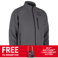 Milwaukee M12THJ2GRY0 - 12V Li-ion Cordless TOUGHSHELL Grey Heated Jacket Skin - S-M-L-XL-XXL