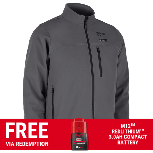 Milwaukee M12THJ2GRY0 - 12V Li-ion Cordless TOUGHSHELL Grey Heated Jacket Skin - S-M-L-XL-XXL Milwaukee M12THJ2GRY0 - 12V Li-ion Cordless TOUGHSHELL Grey Heated Jacket Skin - S-M-L-XL-XXL