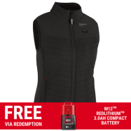 Milwaukee M12WAHVBLK0 - 12V Cordless M12 AXIS Black Heated Women's Vest Skin - XS-S-M-L-XL-XXL