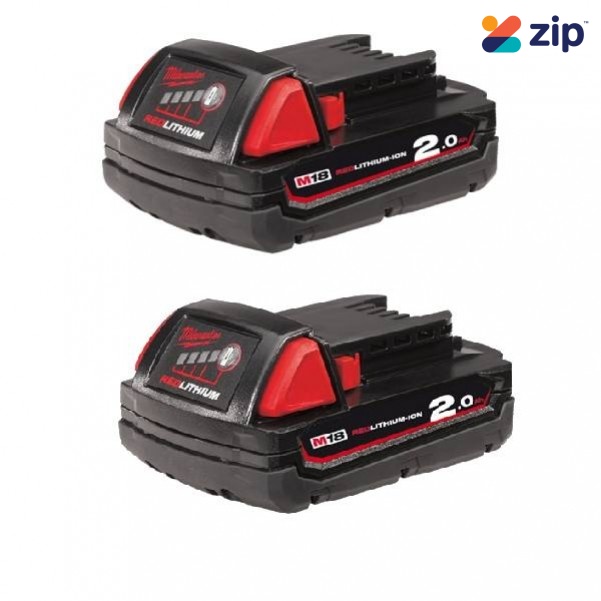 Milwaukee M18B22 - 18V 2.0Ah REDLITHIUM-ION Battery Twin Pack 