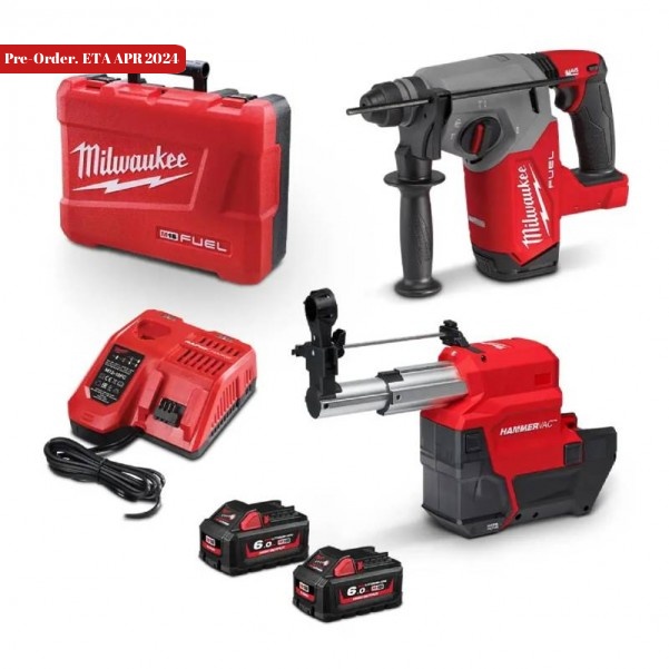 Milwaukee M18FHDEX602C - 18v Fuel 26mm Hammervac SDS Plus Rotary Hammer with Dust Extractor Kit