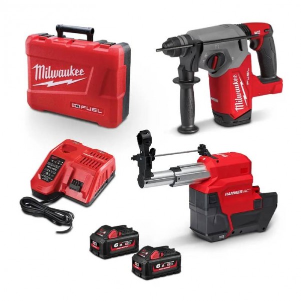 Milwaukee M18FHDEX602C - 18v Fuel 26mm Hammervac SDS Plus Rotary Hammer with Dust Extractor Kit