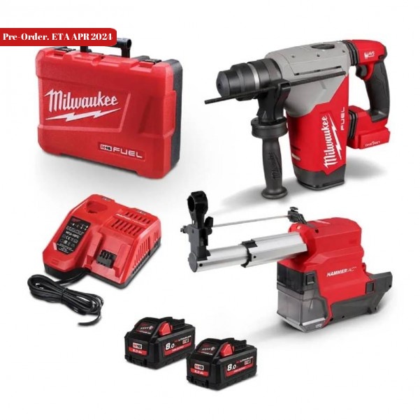 Milwaukee M18FHPDEX802C - 18v Fuel 26mm Hammervac SDS Plus Rotary Hammer with Dust Extractor Kit