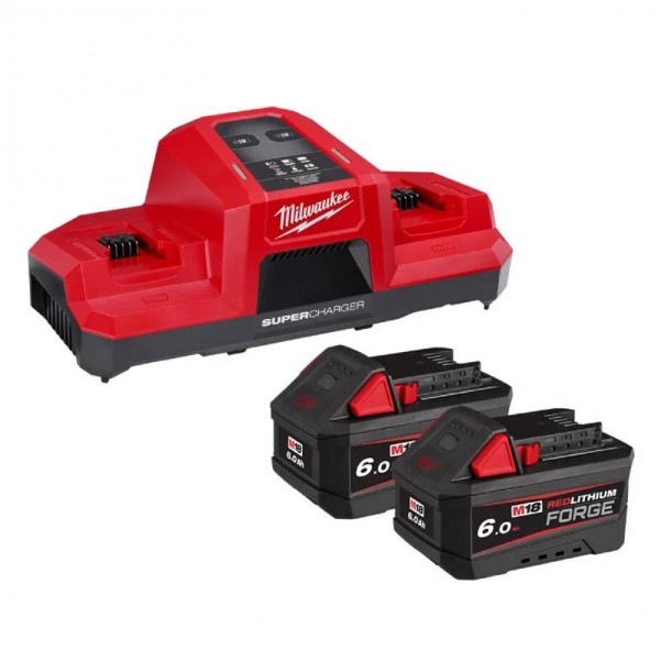 Milwaukee M18FSPD602B - 18V 6.0Ah Li-ion Cordless Forge Battery And 18V Li-ion Dual Bay Super Charger Starter Pack Batteries