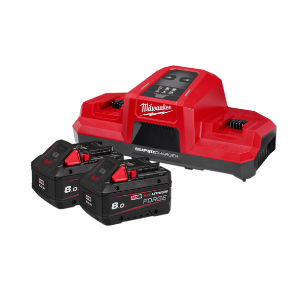 Milwaukee M18FSPD802B - 18V 8.0Ah Li-ion Cordless Forge Battery And 18V Li-ion Dual Bay Super Charger Starter Pack Milwaukee M18FSPD802B - 18V 8.0Ah Li-ion Cordless Forge Battery And 18V Li-ion Dual Bay Super Charger Starter Pack