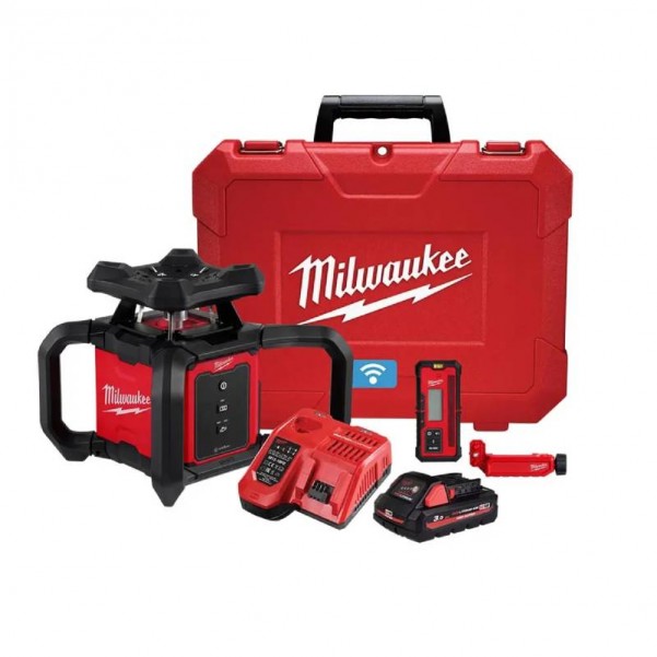 Milwaukee M18RL610-301C - 18V 3.0Ah Li-ion Cordless Brushless ONE-KEY 610m (2000') Horizontal Rotary Red Beam Laser Kit