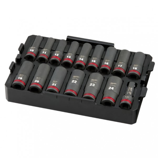 Milwaukee 49667056 - SHOCKWAVE™ 1/2" Drive 16 Piece Metric Deep Impact Socket Tray Set Sockets & Accessories