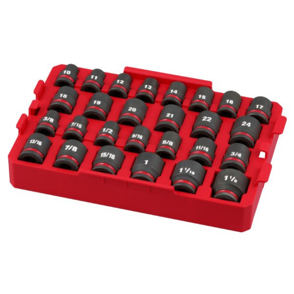 Milwaukee 49667057 - SHOCKWAVE™ 1/2" Drive 27 Piece Metric + SAE Standard Impact Socket Tray Set Sockets & Accessories Milwaukee 49667057 - SHOCKWAVE™ 1/2" Drive 27 Piece Metric + SAE Standard Impact Socket Tray Set Sockets & Accessories