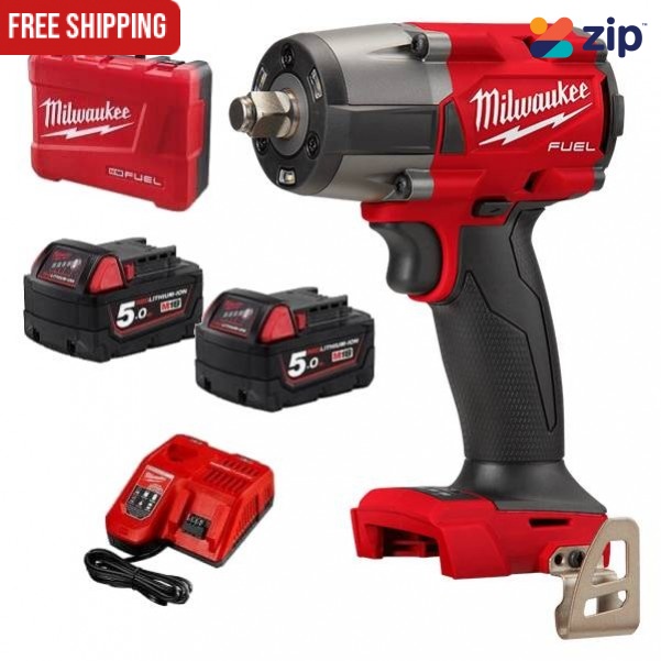 Milwaukee M18FMTIW2F12-502C - 18V 5.0Ah Cordless Brushless 1/2" Mid-Torque Impact Wrench With Friction Ring Kit