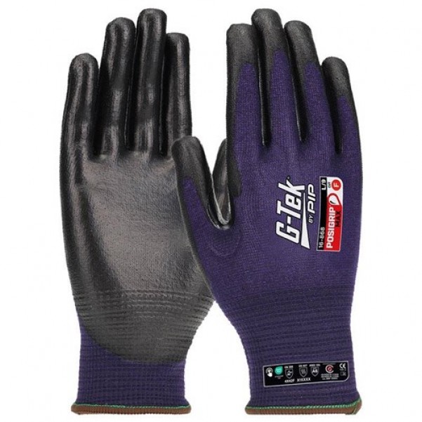 Pip 16-868 G-Tek 18G Seamless knit glove with HPPE, PosigripMax coating on palm & fingers - cut F - Purple