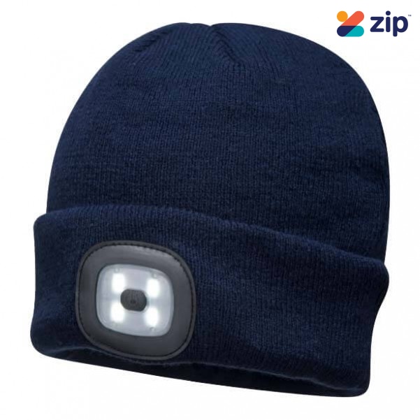 Portwest B029NAR - Navy Led Head Light USB Rechargeable Beanie Head Lamp with Rechargeable Batteries