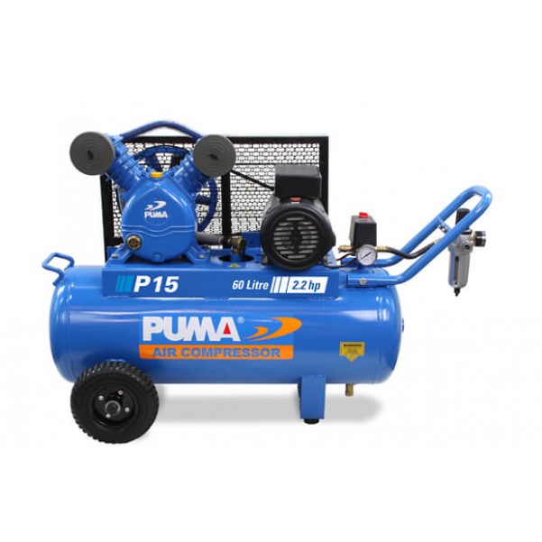 Puma P15 Single Phase 240V 15Cfm 270Lpm 60L Tank Air Compressor