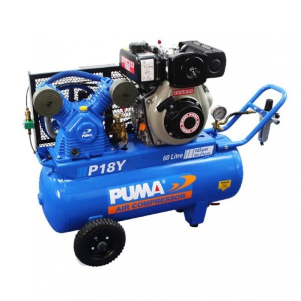 Puma PU P18Y - 60L 4.7HP 350L/min Yanmar Diesel Air Compressor  Petrol & Diesel