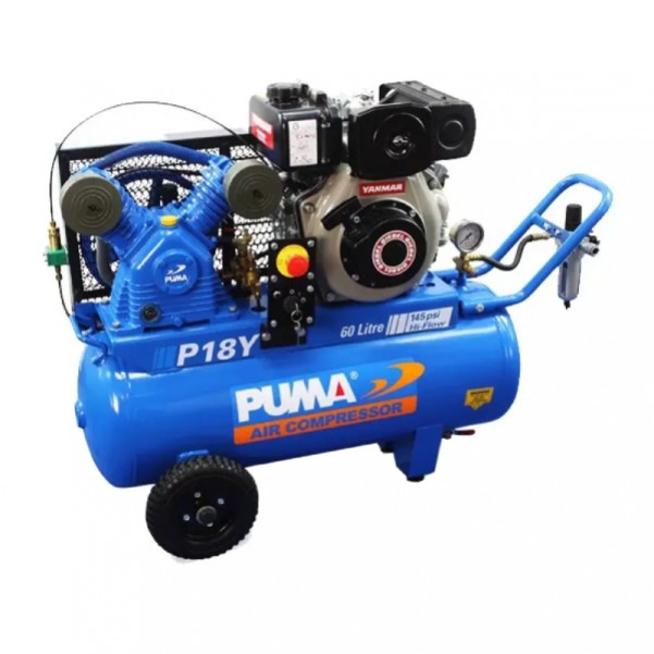 Puma PU P18Y ES - 60L 4.7HP 350L/min Electric Start Yanmar Diesel Air Compressor - Mine Spec