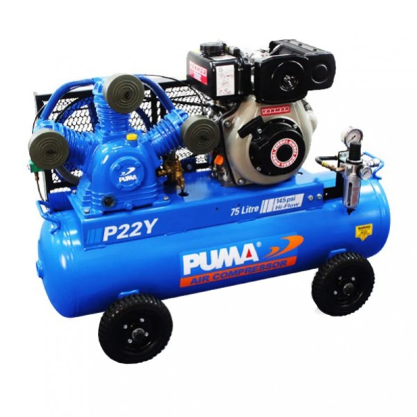 Puma PU P22Y - 75L 4.7HP 440L/min Yanmar Diesel Air Compressor  Petrol & Diesel