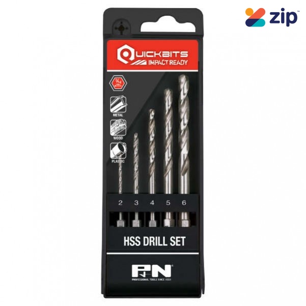 P&N 107B8SET5 - 5 Piece 1/4" Hex Shank Quickbit HSS Drill Bit Set