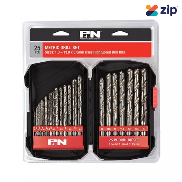 P&N Professional Tools 166044642 - 1-13mm 25 PC Metric HSS Metal Drill Bit Set 