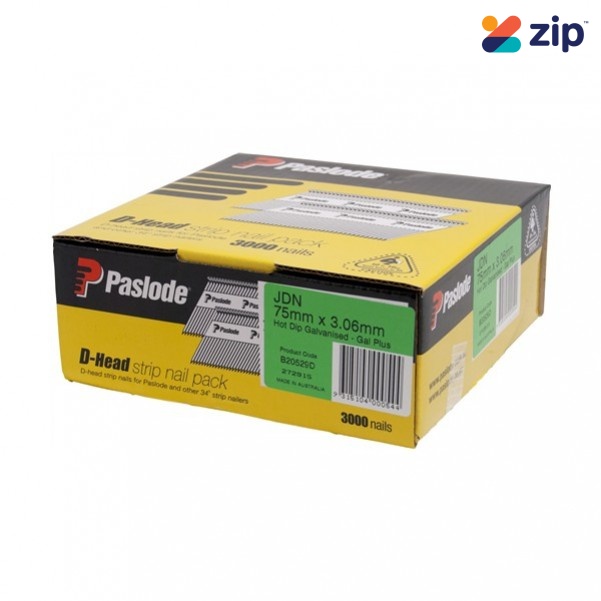 Paslode B20529D - 75 x 3.06mm Hot Dip Galvanised D Head Framing Nails - Pack Of 3000