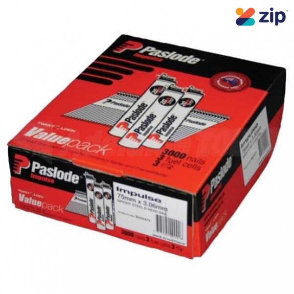 Paslode B20547V - 75mm 3000 Piece Box Framing Nails and 3 Fuel Cells