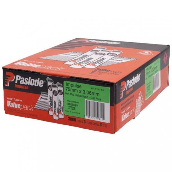 Paslode B20569V - 75mm 3.06mm 3000 Hot Dipped Galvanised Impulse Nails 