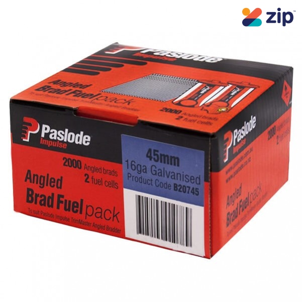 Paslode B20745 - 45mm 16 Gauge Galvanised Angled Brad Nails with Fuel Cells Suit Trimmaster 2000 Pack Nailers & Staplers