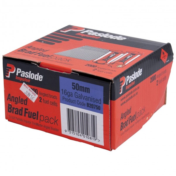 Paslode B20750 - Impulse 50mm Galvanised Angled Brads Nails