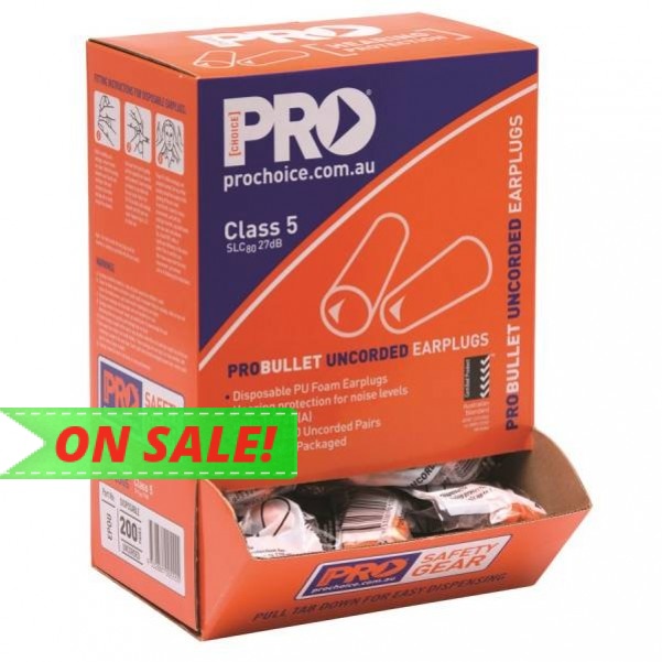 Prochoice EARPLUG200 - ProBullet Disposable Uncorded Earplugs 200 Pack EPOU Head, Eye & Ear protection