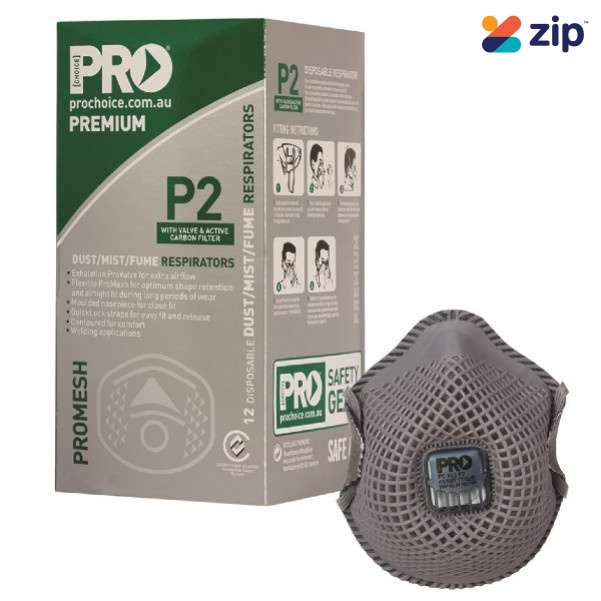 Prochoice PC823 - Disposable Dust Masks Promesh P2+Valve+Carbon - Box of 12