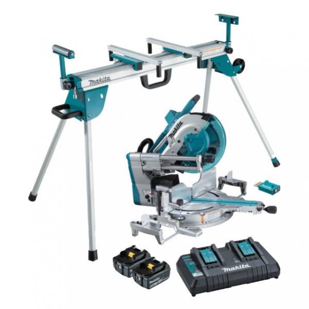 Makita DLS211PT2U-AWST06 - 18Vx2 Brushless AWS 305mm Slide Compound Saw Kit & Mitre Saw Stand Combo Kit 