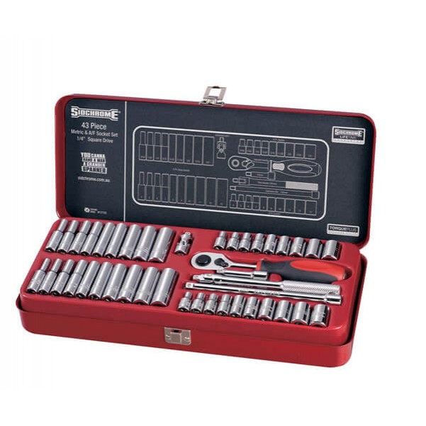 Sidchrome SCMT12130 - 43 Piece 1/4” Metric & AF Drive Socket Set Socket Sets